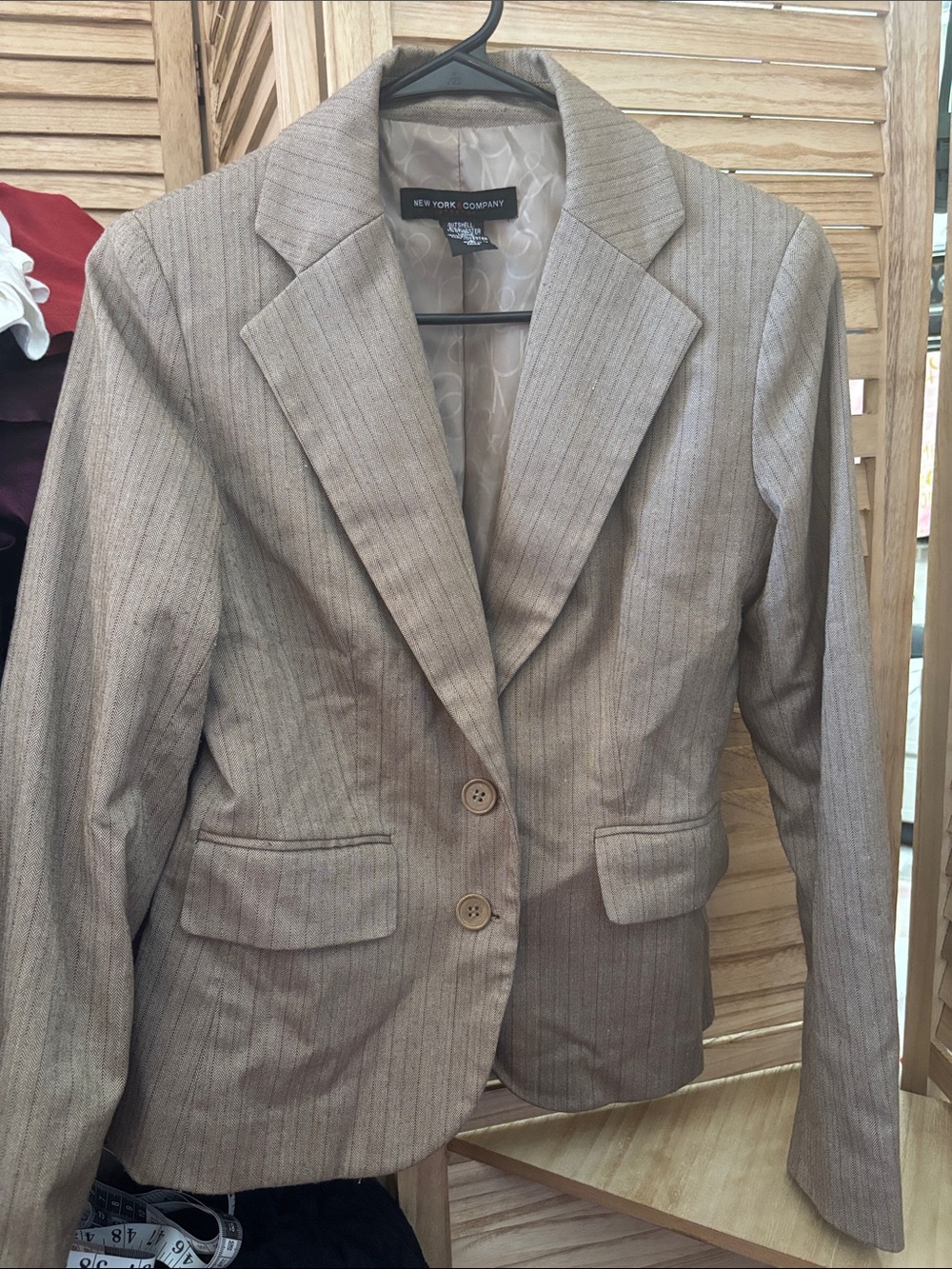 New York & Company Beige Pinstripe Blazer 2